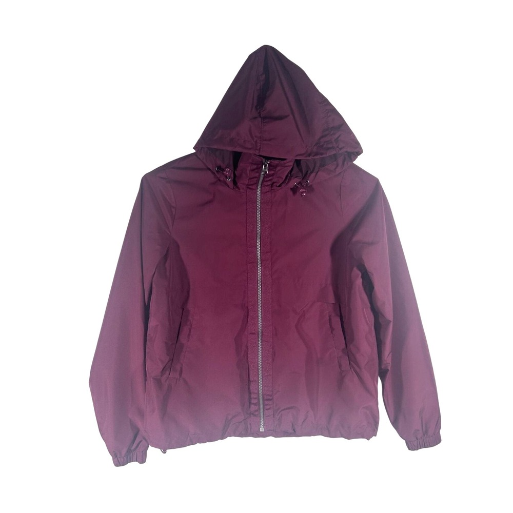 Athletic Windbreaker Women's Small Burgundy Hooded Water-Resistant Lightweight